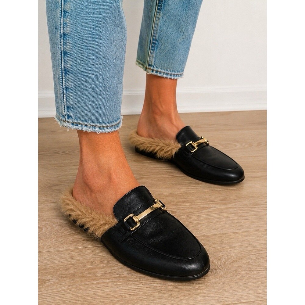 Mari A Horsebit Berklee Backless Faux Fur Mules Women's Sz 9.5M Chic Elevated
